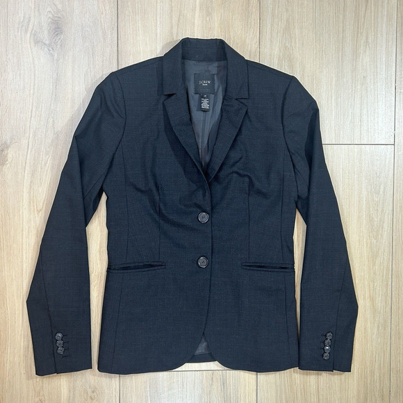 J.CREW Sz 2T Black Two-Button Jacket in Stretch Wool Career Business Blazer - Picture 1 of 12